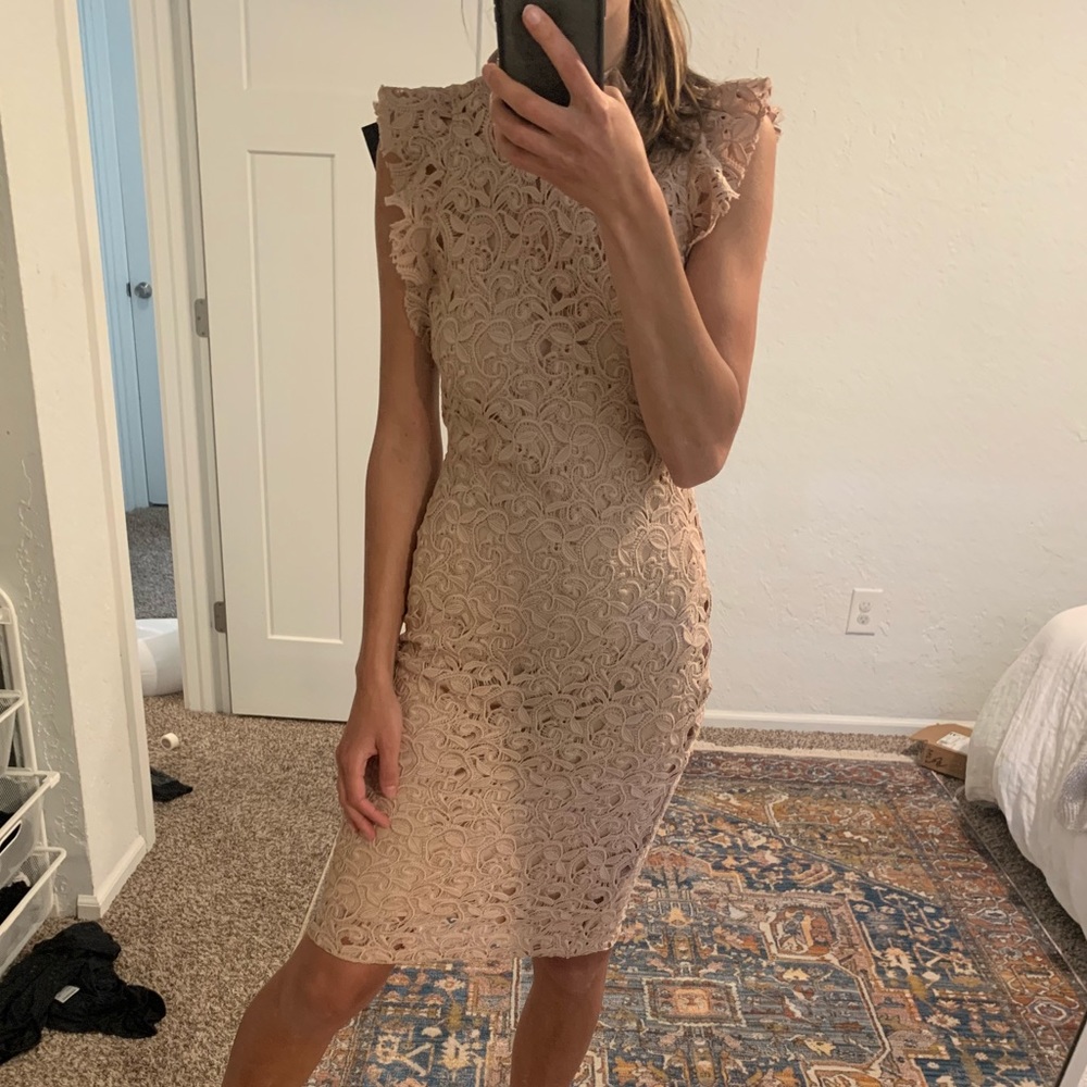 Zara Beige Lace Midi Dress
